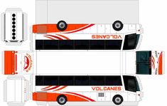 an orange and white bus is cut out into three sections with the words volvo on it