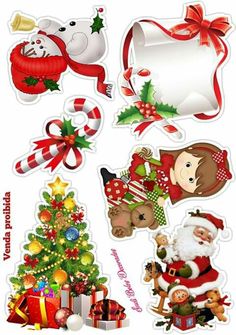 christmas stickers with santa claus and other decorations