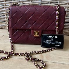 Sent For Consignment: Agora Vintage In Athens, Ga Excellent Condition Comes With Card And Serial Sticker 1 Series Bag - Approx 1989-1991 Original Burgundy Color, No Touch Ups 8” L X 6” H X 2.5” D Vintage Chanel Bag, Athens Ga, Bags Vintage, Chanel Bags, Burgundy Color, Vintage Chanel, Athens, Chanel Bag, Ups