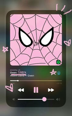 the spider - man face is shown in pink and black, with white letters on it