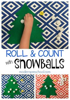 a collage of photos with the words roll and count with snowballs on them