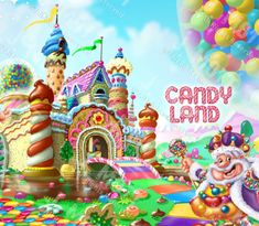 an image of a candy land scene with balloons