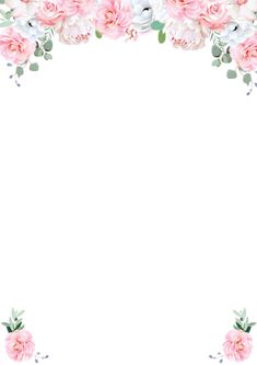 a white background with pink flowers and greenery on the bottom right corner is an empty space for text