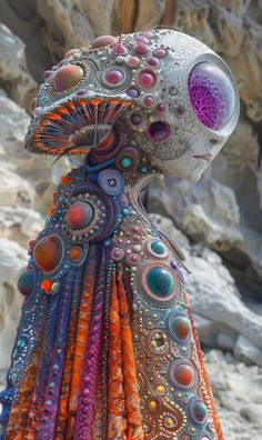 a woman's head made out of different colored objects