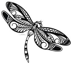 a black and white drawing of a dragonfly with intricate designs on it's wings