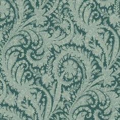 a green and white wallpaper with an intricate design on it's surface,