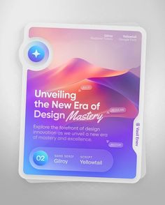 an advertisement for the new era of design master, featuring mountains and hills in purple