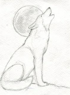 a drawing of a wolf sitting in front of the moon with its head turned back