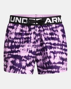 the under armour boxer shorts in purple and black tie - dyed fabric with white logo on the side