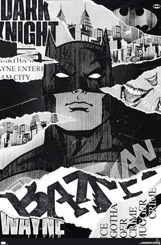 a batman poster with the words dark knight in black and white on it's face