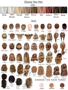 the different types of hair that are used in various styles and colors on this page