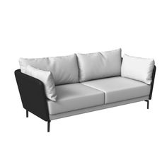 a white and black couch with pillows on it's back end, viewed from the front