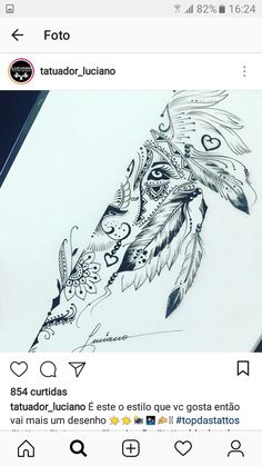 a drawing of a bird with feathers on it's head and the words tattoo luciano written in spanish