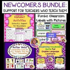 the newbiers bundle for teachers who teach them to learn english and spanish with pictures