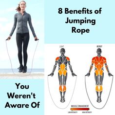 an image of a woman jumping rope with the words, 8 benefits of jumping rope you weren't aware of