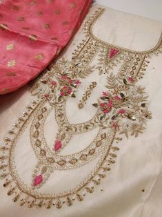 Item Overview ATHARVA Salwar Kameez w/ Embroidered Neck in Cream (Off White)/Banarsi Silk Dupatta/Tunic Pants/Anarkali/Patiala Salwar/Custom Stitch Dno. CH1481 Fabric: * Shirt Chanderi Silk- 2.5 Mts, White * Dupatta: Banarsi Silk 2.5 Mts. Red (Motifs May Wary) * Bottom Santoon Silk 2.5 Mts. Excusive Hand Embroidered Party Wear Punjabi Suit. Customization: * Fabrics Customization: Designs Can be made in different Fabrics. *Color Customization: Designs Can be made in different Colors *Stitching Cu Corset Sewing, Embroidered Suits, White Dupatta, Gala Design, Corset Sewing Pattern, Hand Embroidery Patterns Flowers, Fancy Tops, Patiala Salwar, Embroidery Videos