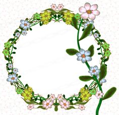 a circular frame with flowers and leaves