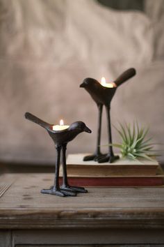 two candles are sitting on top of a book