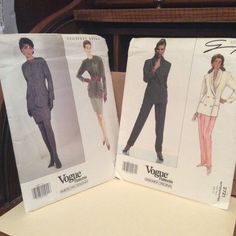 two sewing patterns for women's clothing on a table