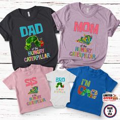 Family Hungry Caterpillar Shirt, The Very Hungry Caterpillar First Birthday Shirt, New Baby Gift, Pregnancy Reveal, Birthday Party NEWO12 👏CONGRATULATIONS You have found an online shop with reasonable prices, amazing quality, and fast shipping  We offer shirts for VACATIONS, HOLIDAYS, EVENTS, FAMILY REUNIONS, BIRTHDAYS, MOTHER'S DAY, FATHER'S DAY, GRADUATIONS, FUNNY T-SHIRTS as well as CUSTOM T-SHIRTS.  💖Description💖  --About this T-shirt--  👉Our Adult Unisex T-Shirt brand is BELLA CANVAS Available in size: XS, S, M, L, XL, 2XL, 3XL, 4XL, 5XL - 100% Airlume combed and ringspun cotton (fiber content may vary for different colors) - Light fabric (4.2 oz/yd² (142 g/m - Retail fit - Tear away the label - Runs true to size  👉Our Youth Unisex T-Shirt brand is Gildan-Kids Heavy Cotton Tee - Hungry Caterpillar Shirt, Hungry Caterpillar First Birthday, First Birthday Shirt, First Birthday Shirts, The Very Hungry Caterpillar, Family Reunions, Birthday Themes, Very Hungry Caterpillar, Pregnancy Reveal