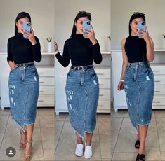 Modest Summer Outfits Pentecostal, Ladies Fashion 2024, Jean Skirt Outfits Summer, Denim Skirt Outfit Ideas, Pentecostal Outfits, Modesty Outfits, Dressy Casual Outfits, Cute Modest Outfits, Effortlessly Chic Outfits