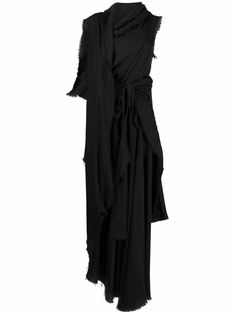 Shop Yohji Yamamoto asymmetric draped maxi dress Yohji Yamamoto Dress, Yoji Yamamoto, Drape Maxi Dress, Black Linen Dress, Maxi Dress Black, Wardrobe Edit, Water Consumption, Mode Inspo, Exclusive Fashion