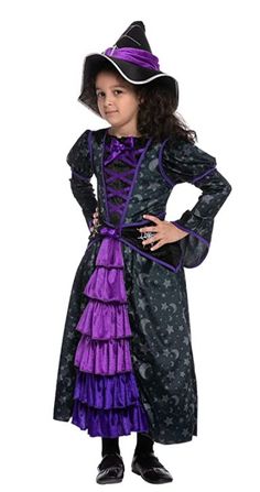 Stars and Moon Pattern Witch Costume for Halloween. Great for Halloween Dress Up Parties, Fairytale Witch Themed Parties, Children's Witch Costume, Cute Witch, Witch Costumes for Girls, Fairytale Costumes for Girls, Good Witch Costume for Girls, Halloween Costume Dress Up, Fairytale Witch Role Playing, Activity, Everyday Play and More! #CommissionsEarned #halloween21 #costumes #october #costume #cosplay #womenscostume #2021 # girlscostume Purple Witch Costume, Fairytale Witch, Fairytale Costumes, Fairy Costume For Girl, Junior Girls Clothing, Purple And Black Dress, Purple Witch, Witch Costumes