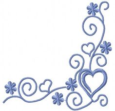 an embroidered design with hearts and flowers on white background for use in embroidery designs, appliques or embellishments