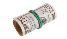 a roll of one hundred dollar bills wrapped in green string