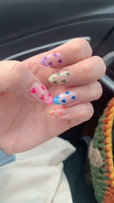 Rainbow heart nails Rainbow Heart Nails, Rainbow Nails, Heart Nails, Rainbow Heart, Blue Nails, Almond Nails, White Nails, Red Nails, Short Nails