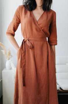 Womens Robes Long, Jewel Tone Dress, Casual Wrap Dress, Cotton Wrap Dress, Linen Wrap Dress, Loungewear Luxury, Womens Robes, Inspiration Mode, Flared Skirt