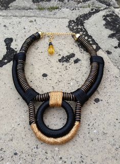 Sale EDGY Ethnic Necklace Chunky Necklaces Gold Black Necklace Statement Necklace African Necklace A Edgy Necklace, Black Necklace Statement, Wrapping Tutorial, Rings Wire, Wrapped Rings, Rope Jewelry, Chunky Necklaces, African Necklace, Fiber Jewelry