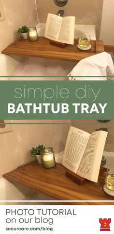 simple diy bathtub tray with candles and books