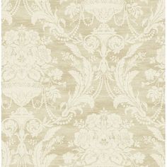 a beige and white wallpaper with an ornate design