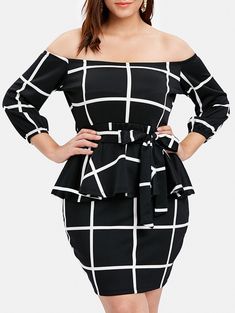 Plus Size Off The Shoulder Plaid Peplum Dress - Black - 3I96796014 - Women's Clothing, Plus Size Women's Clothing  #PlusSizeWomensClothing #Women's #Clothing # #Plus #Size #Women's #Clothing Plus Size Off The Shoulder, Plus Size Peplum, Plus Size Plaid, Plus Size Bodycon Dresses, Plus Size Bodycon, Sale Off, Virtual Wardrobe, Plaid Dress Shirt, Trendy Plus Size Clothing