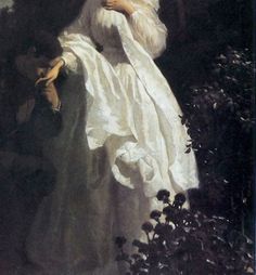 a painting of a woman in a white dress