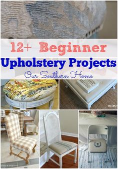 an upholstered chair and ottoman with the words, 12 beginner upholster projects