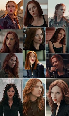 many different images of the avengers characters in various poses, with one woman looking at the camera