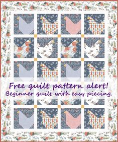 a quilt pattern with the words free quilt pattern alert beginer quilt with easy piecing