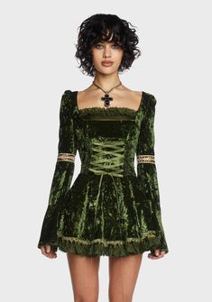 base Halloween Costume Boots, Current Mood Clothing, Green Velvet Dress, Current Mood, Long Puff Sleeves, Shoes And Accessories, Dolls Kill, Velvet Dress, Exclusive Collection