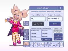 an image of a cartoon character on the computer screen with information about her and how to use it