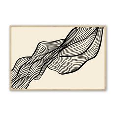 an abstract black and white drawing with wavy lines in the shape of waves on a beige background