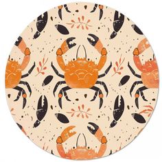 an orange and black crab pattern on a white background