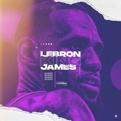 the poster for leron king's upcoming game called james, which is featured in purple and yellow