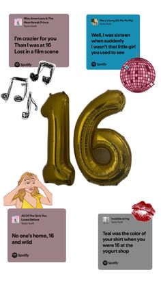 the number six is surrounded by balloons and other items