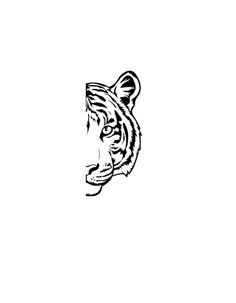 a black and white drawing of a tiger's head