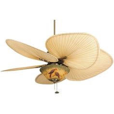 a ceiling fan that is hanging from the ceiling with two large fans on top of it