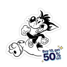 a sticker with an image of a cartoon character on it's back and the words buy 10 get 50 % off