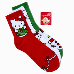 Claire's Hello Kitty® Christmas Mid-Crew Socks - 3 Pack Hello Kitty Clothes, Puzzle Games For Kids, Fashionable Jewelry, Blind Bags, Christmas Socks