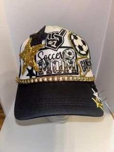 Soccer Mom 3 themed Trucker Patch Hat. Message me your school colors.  These are the hottest trend on social media today. Great for festivals, concerts, night life and everyday wear. This foam trucker hat is fully adjustable and offered in hat colors Black, White, Light Pink, Neon Pink, Neon Yellow and Green Camouflage. Custom Hats avail. One size fits all. $35 Small Print: patch, mama, cowboy, hat, faith, rock and Roll, trucker, patch, cap, chain, iron on, sew on, festival, concert, neon, baseb One Size Hip Hop Trucker Hat For Baseball Season, Fun Adjustable Baseball Cap For Streetwear, Novelty Snapback Trucker Hat For Party, Hip Hop Trucker Hat With Letter Print Visor, Fun Snapback Baseball Cap For Parties, Fun Party Snapback Baseball Cap, Party Trucker Hat Baseball Cap Adjustable, Novelty Snapback Baseball Cap With Letter Print, Novelty Letter Print Snapback Baseball Cap